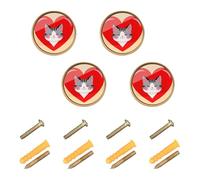 EtherSpher Tiradores y perillas personalizables con diseño de gato y corazón de dibujos animados, perilla de control vintage de 1.26 pulgadas (32 mm), color dorado, para cómoda, paquete de 4