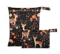 EtherSpher Ukiyo-e Style Dreamy Deer - Bolsa húmeda a prueba de desorden para bebé, paquete de 2 bolsas húmedas para traje de baño con asas para piscina, pañales de bebé