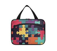 EtherSpher Una bolsa de viaje colgante de rompecabezas de color estilo dibujos animados con gancho para colgar, bolsa de cepillo portátil de diseño para papá, bolsas de maquillaje para mujer, L, Un