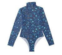 EtherSpher William Morris - Mono de manga larga con estampado floral azul para mujer, cuello alto, traje moldeador, William Morris Style Blue Floral Pattern, L
