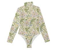 EtherSpher William Morris Pink Lily - Body de manga larga para mujer con cuello alto, William Morris Lirio rosa, XXL
