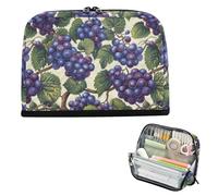 EtherSpher Yummy - Estuche de lápices morado con patrón de uvas, bolsa de almacenamiento vertical de gran capacidad, bolsa de papelería expandible para estudiantes universitarios, viajes, cartuchera
