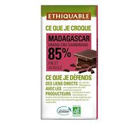 Ethiquable - Chocolate negro 85% cacao orgánico de Madagascar, 100 g, 4 unidades