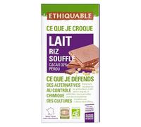 Ethiquable - Pizarra de chocolate con leche y arroz, puffé, Perú, orgánica, 100 g, venta por unidad