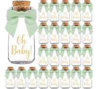 Ethisa Paquete de 24 botellas de vidrio de leche Oh Baby Woodland con cintas y calcomanías, recuerdos vintage de baby shower para invitados y centros de mesa, decoraciones de eucalipto neutro de