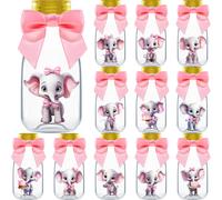 Ethisa Paquete pequeρo de 12 regalos de fiesta de elefante rosa Tarros de caramelos con cintas y pegatinas Botellas de decoraciσn de fiesta D