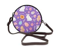 Ethnic Bunny - Bolso cruzado redondo para mujer, diseño de huevos de Pascua, piel vegana, con correa ajustable