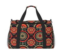 Ethnic Circles - Bolsa de viaje con diseño floral - Bolsa de compras grande reutilizable para vacaciones, bolsa deportiva con correa cruzada ajustable