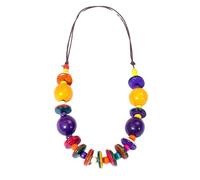 Ethnic Customs Collar de madera con cuentas grandes hecho a mano y colgante de cadena de cuero ajustable bohemio de madera vintage