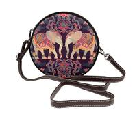 Ethnic Elephant - Bolso cruzado redondo para mujer, diseño de mandala, vintage, de piel vegana, con correa ajustable