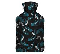 Ethnic Koi Fish - Botella de agua de goma con cubierta de felpa suave, bolsa de agua caliente para invierno, manos y pies, protección contra el frío, 1000 ml