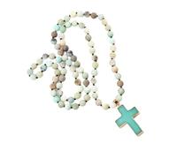 Ethnic Styles - Cadena de clavícula de 8 mm con colgante de crucifijo de piedra natural esmerilada de longitud ajustable para mujer
