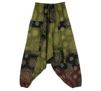 Ethnique Mode Pantalones Harem con Estampado de Mandala, Estilo Boho, Cintura Elástica, Multicolor (FR/ES, Letras, Talla única, Regular, Regular, Caqui)