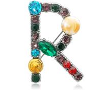 ETHOON Broche de letra con inicial de diamantes de imitación coloridos broche de resina para mujeres artesanías Breastpin plateado A-Z, Diamante de imitación, Aleación.