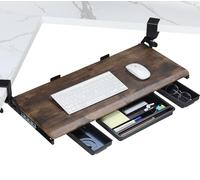 ETHU Bandeja de teclado para debajo del escritorio, bandeja ergonómica para teclado de esquina con abrazadera en C ajustable de 180° para escritorio en forma de L de 68 x 31 cm, fácil de instalar