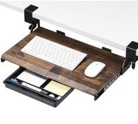 ETHU Bandeja para Teclado Bajo Mesa, Soporte para Teclado 500x300 mm con Abrazadera en C, Bandeja Teclado Deslizante y Ergonómica, Nogal