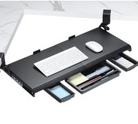 ETHU Bandeja para teclado debajo del escritorio 680 x 300 mm, bandeja ergonómica para teclado en esquina con abrazadera ajustable en C de 180° para escritorio en forma de L, soporte de teclado de