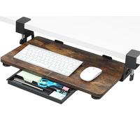 ETHU Bandeja para teclado debajo del escritorio, cajón de teclado de tamaño pequeño de 19.7 x 11.8 pulgadas con soporte de abrazadera en C, fácil de instalar, soporte para teclado de computadora