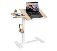 ETHU Mesa auxiliar multifuncional de altura ajustable para ordenador portátil con encimera inclinable y ruedas empotradas, mesa de cama móvil ergonómica para oficina y hogar (roble)