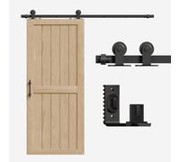 ETIASQSA Herraje Para Puerta Corredera, 6.6FT/200cm, Juego Completo de Rieles Para Puerta Corredera, Negro, Incluye Guía de Suelo Ajustable