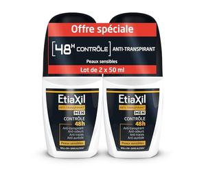ETIAXIL MEN DEODORANT ROLL ON LOT DE 2X50ML | Protección antitranspirante 48h - Fórmula para hombre - Roll-on - Lote de 2 x 50 ml