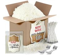 Etienne Alair Cera de vela de soja para hacer velas, cera de soja natural para hacer velas, bolsa de 10 libras, copos de primera calidad, 100 mechas de algodón, 100 calcomanías de mecha y 2