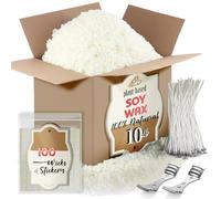 Etienne Alair Cera de vela de soja para hacer velas, cera de soja natural para hacer velas, bolsa de 10 libras, copos de primera calidad, 100 mechas de algodón, 100 calcomanías de mecha y 2