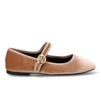 Etika Bailarinas de Punta Fina para Mujer, Zapato Plano Elegante con Múltiples Pulseras al Tobillo y Cierre de Hebilla, Acabado en Antelina, Modelo 63307 Arena - 40