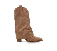 Etika Botas Camperas de Tacón Alto para Mujer, Bota Cowboy con Polaina Decorativa y Brillantes, Tacón Cubano de 8cm, Modelo 110545 Taupe - 39