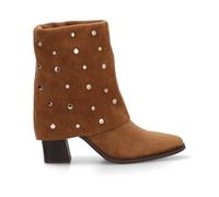Etika Botines Camperos de Tacón para Mujer, Bota Estilo Cowboy con Tachuelas y Brillantes, Punta Fina y Tacón Cubano de 6cm, Modelo 32016 Camel - 37