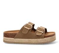 Etika Sandalias Bio Mujer, Plataforma Suela Gruesa 5cm, Calzado Planta Anatómica Cuero, Zapatos Doble Hebilla, 10061 Taupe - 41