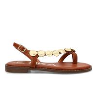 Etika Sandalias Planas de Dedo para Mujer, Calzado Boho-Chic con Apliques Metálicos Tipo Moneda y Sujeción al Tobillo, Modelo 10101 Marron - 41