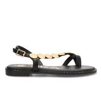 Etika Sandalias Planas de Dedo para Mujer, Calzado Boho-Chic con Apliques Metálicos Tipo Moneda y Sujeción al Tobillo, Modelo 10101 Negro - 37