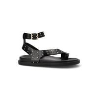 Etika Sandalias Planas de Dedo para Mujer, Calzado Casual con Tachuelas Decorativas y Pulsera al Tobillo, Zapatos de Verano con Suela Chunky, Modelo 812037 Negro - 37