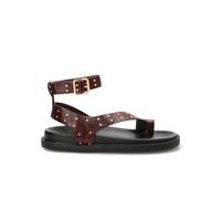Etika Sandalias Planas de Dedo para Mujer, Calzado Casual con Tachuelas Decorativas y Pulsera al Tobillo, Zapatos de Verano con Suela Chunky, Modelo 812037 Chocolate - 37