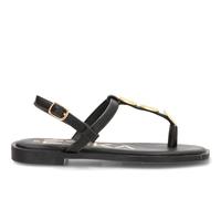 Etika Sandalias Planas de Dedo para Mujer, Calzado de Verano con Punta Cuadrada y Apliques Metálicos Tipo Moneda, 10100 Negro - 39