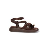 Etika Sandalias Planas de Mujer, Elegante Calzado Veraniego con Tiras Cruzadas y Aplique Metálico, Zapatos Abiertos Ajustables, Modelo Grottazzurra 10143 Chocolate - 40