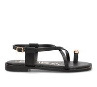 Etika Sandalias Planas Mujer, Calzado Verano Tiras Cruzadas, Zapatos Abiertos con Aplique Dorado, Cierre Hebilla, 10099 Negro - 38