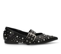Etika Zapatos Planos de Punta Fina para Mujer, Bailarina Estilo Mary Jane con Tiras de Strass Brillantes y Cierre de Hebilla, Modelo 63316 Negro - 39
