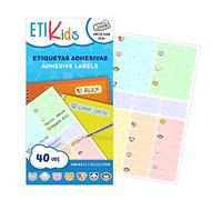 ETIKIDS 40 Etiquetas adhesivas laminadas personalizables multiusos, con iconos de animales (Funny Animales)