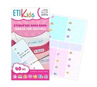 ETIKIDS 40 Etiquetas para ropa personalizables para la guardería y colegio. Pegatinas termoadhesivas con dibujos para escribir el nombre con bolígrafo resistentes a la lavadora y secadora. (Fantasia)