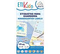 ETIKids PACK FUNNY: 40 Etiquetas Adhesivas + 25 Etiquetas de Tela Termoadhesivas con dibujos de animales (Animales)