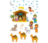 ETIKIDS Portal de Belén con Reyes Magos. Vinilo Electroestático Navideño para Ventanas. Pegatinas Reutilizables para Cristales y Escaparates.