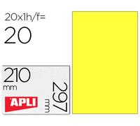 Etiqueta Adhesiva Apli 02878 210X297mm para Fotoco Laser. Caja de Cartuchos de Tinta con 20 Hojas A4 Amarillo