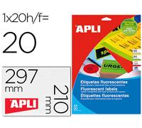 Etiqueta Adhesiva Apli 02881 210X297 mm para Fotocopiadora Láser Caja con 20 hojas Din A4 Verde