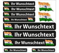 Etiqueta Adhesiva con el Nombre - Bandera ondeando - India - 13 Pegatinas de Banderas - Pegatinas con Nombres y Texto Deseado - Bicicleta - Coche - Moto - Personalizadas