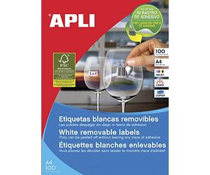 ETIQUETA ADHESIVAS APLI 10197 TAMAÑO 17,8X10 MM REMOVIBLE PARA FOTOCOPIADORA LASER INK-JET CAJA 25 HOJAS CON