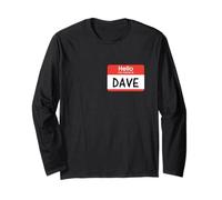 Etiqueta con Nombre de Dave Red Hello My is Sticker School Job Voluntario Manga Larga