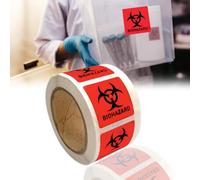 Etiqueta de advertencia de peligro biológico - 1 x 1 cm impermeable autoadhesivo calcomanía de señal adhesiva, resistente a altas temperaturas, larga duración (250 unidades/rollo)