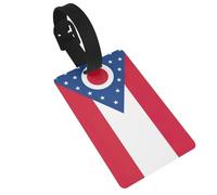 Etiqueta de bolsa de equipaje con estampado de bandera del estado de Ohio, etiquetas impermeables de PVC para maleta con pulsera para una fácil identificación de equipaje